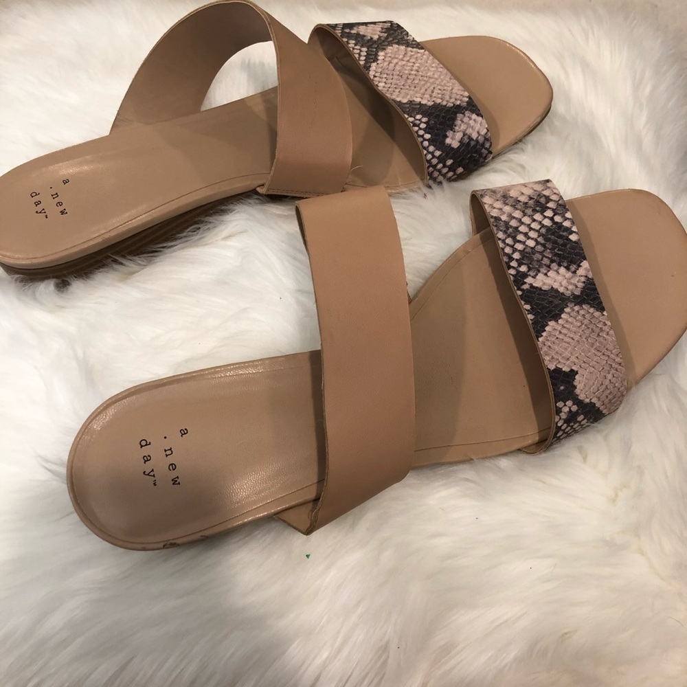 A New Day tan size 11 sandals with snake skin
